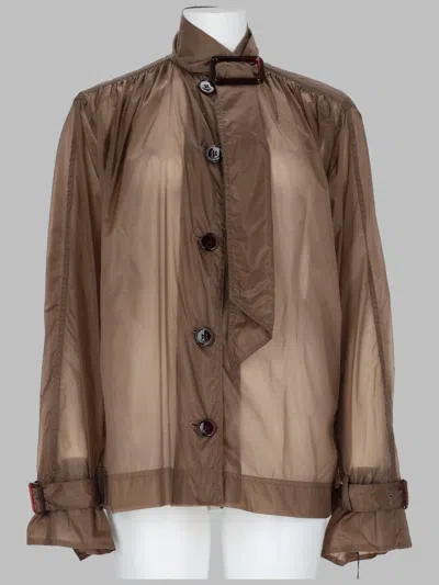 Saint Laurent Nylon Blouse With Lavaliere Neck Tie In Beige