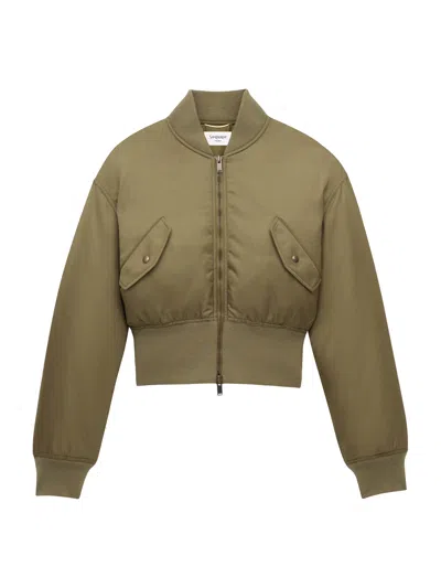 Saint Laurent Women Khaki Recycled Nylon Short Padded Bomber Jacket In Brown