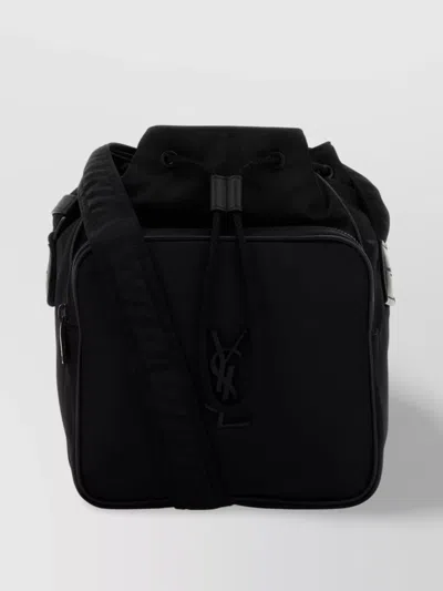 Saint Laurent Nylon Bucket Bag With Adjustable Strap And Front Pocket In Black