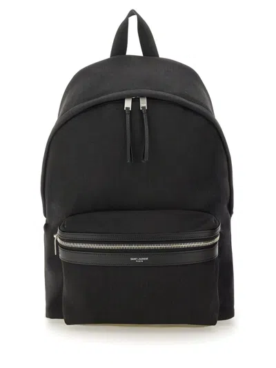 Saint Laurent Nylon Canvas And Leather "city" Backpack In Black