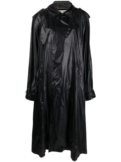 Saint Laurent Nylon Cloak Coat In Black
