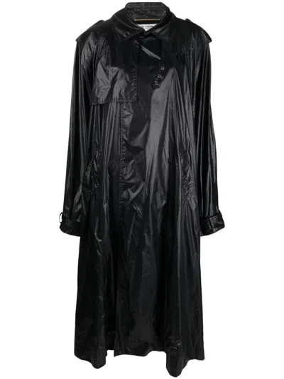 Saint Laurent Nylon Cloak Coat In Black