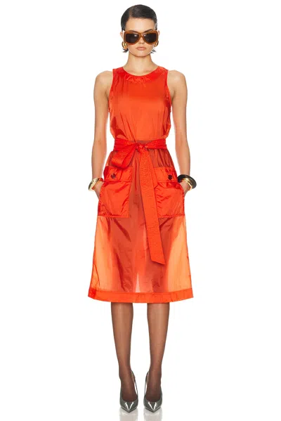 Saint Laurent Button Back Belted Nylon Dress In Orange