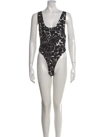 Pre-owned Saint Laurent Nylon Floral Print Bodysuit In Black
