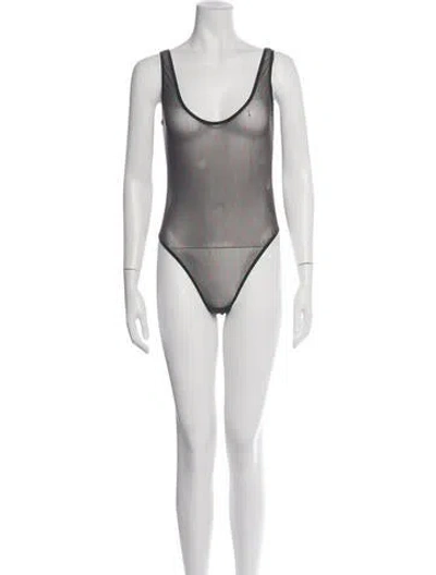Pre-owned Saint Laurent Nylon Graphic Print Bodysuit In Green