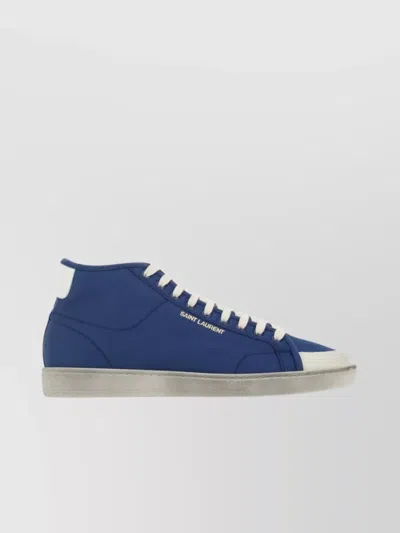 Saint Laurent Blue Sl 39 Court Classic Logo Mid Top Sneakers In Navy