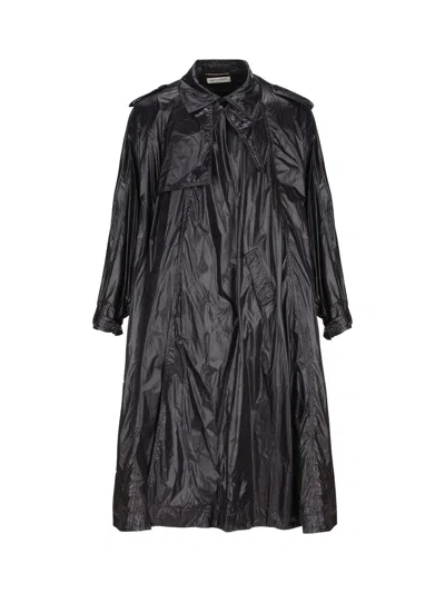 Saint Laurent Long-sleeved Padded Coat In Black