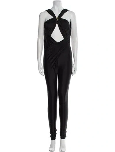 Pre-owned Saint Laurent Nylon V-neck Jumpsuit W/ Tags In Black