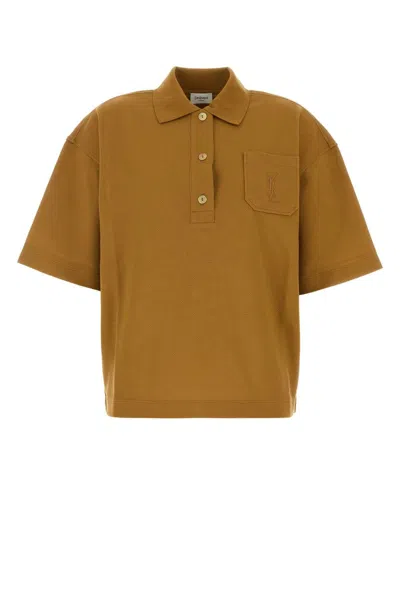 Saint Laurent Ochre Piquet Oversize Polo Shirt In Brown