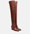 Saint Laurent Odeon Leather Over-the-knee Boots In Brown