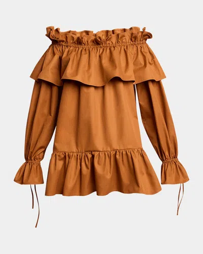 Saint Laurent Flounces Mini Dress In Brown