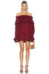 Saint Laurent Cotton Twill Mini Dress In Rouge Fonce
