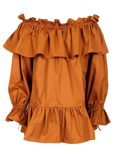 Saint Laurent Off-the-shoulder Dress Dresses Brown