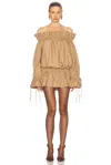 Saint Laurent Paris Women Cotton Serge Gathered Mini Dress In Cannelle