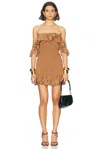 Saint Laurent Off The Shoulder Mini Dress In Caramel