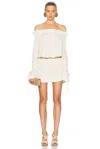 Saint Laurent White Off-shoulder Dress With Tight Waist In Viscose Woman In Craie