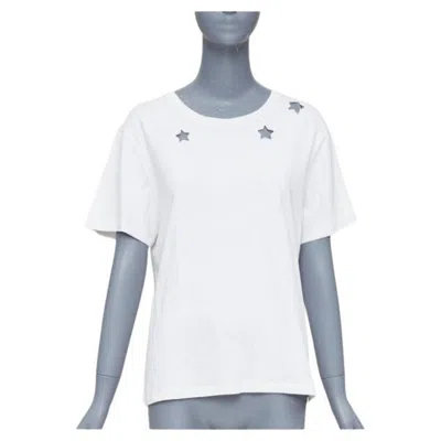 Pre-owned Saint Laurent Off White Cotton Star Embroidered Cut Out Relaxed Tshirt