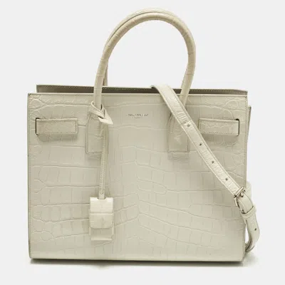 Pre-owned Saint Laurent Off White Croc Embossed Leather Baby Classic Sac De Jour Tote