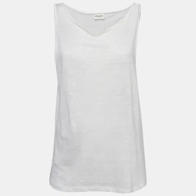 Pre-owned Saint Laurent Off White Linen Jersey Tank Top S