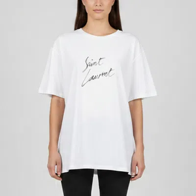 Pre-owned Saint Laurent Off White Logo Print Jersey Crewneck T-shirt M