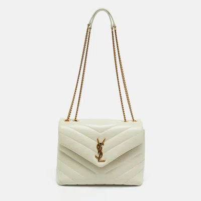 Pre-owned Saint Laurent Off White Matelassé Leather Small Loulou Shoulder Bag