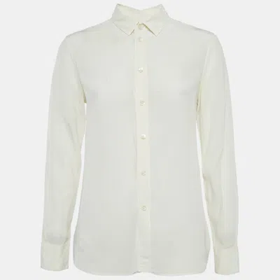 Pre-owned Saint Laurent Off-white Silk Button Front Blouse M