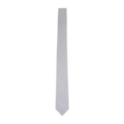 Saint Laurent Off White Stripes Tie In Orange