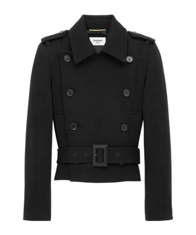 Saint Laurent Officer's Coat In Jersey In Black