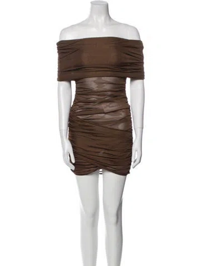 Pre-owned Saint Laurent Off-the-shoulder Mini Dress In Brown