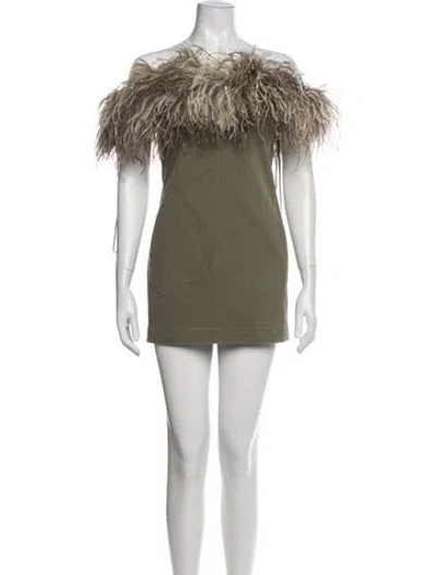 Pre-owned Saint Laurent Off-the-shoulder Mini Dress In Green