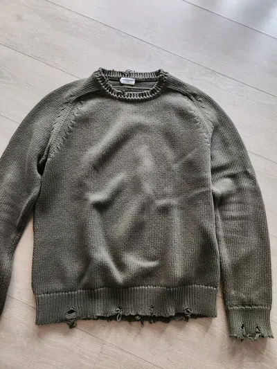 Pre-owned Saint Laurent Olive Distressed Sweater From  In Kaki
