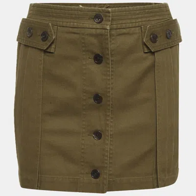 Pre-owned Saint Laurent Olive Green Denim Mini Skirt S