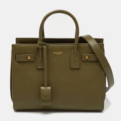 Pre-owned Saint Laurent Olive Green Leather Baby Classic Sac De Jour Supple Tote