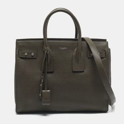 Pre-owned Saint Laurent Olive Green Leather Small Sac De Jour Souple Tote
