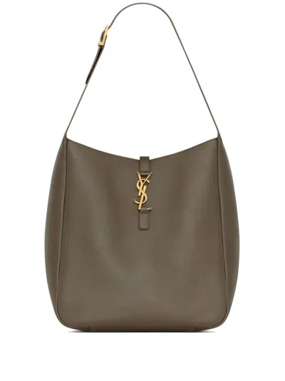 Saint Laurent Olive Green Shoulder Handbag In Brown