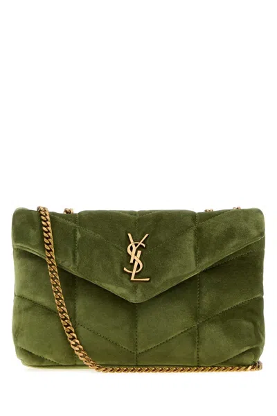 Saint Laurent Olive Green Suede Puffer Toy Mini Crossbody Handbag