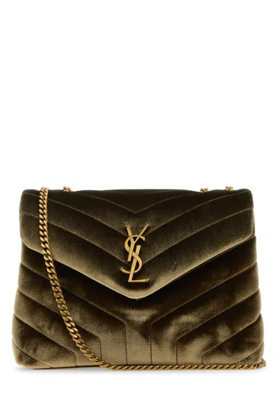 Saint Laurent Olive Green Velvet Small Loulou Shoulder Bag In Dkvintolivedvio