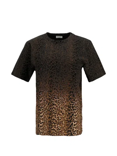 Pre-owned Saint Laurent Ombré Leopard-print T-shirt In Black