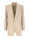Saint Laurent White Single-breasted Jacket With Peak Revers In Wool Woman In Beige