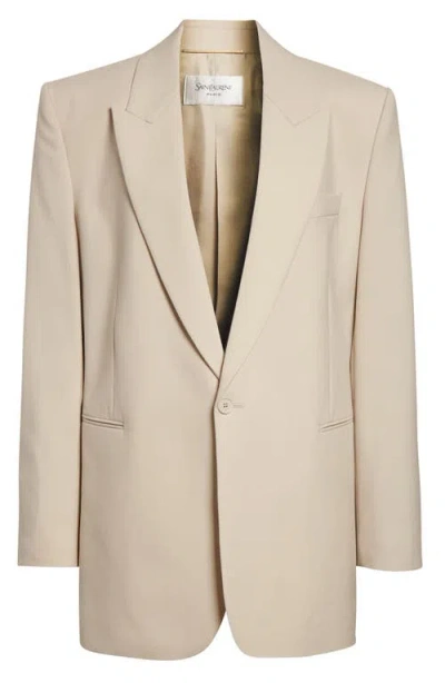 Saint Laurent One-button Wool Gabardine Blazer In Neutral