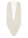 Saint Laurent Backless V-halter Swimsuit In White