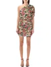 Saint Laurent Pink One Shoulder Mini Dress In Techno Fabric Woman In Multicolor