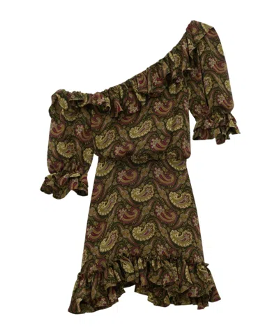 SAINT LAURENT SAINT LAURENT RUFFLED ONE-SHOULDER DRESS
