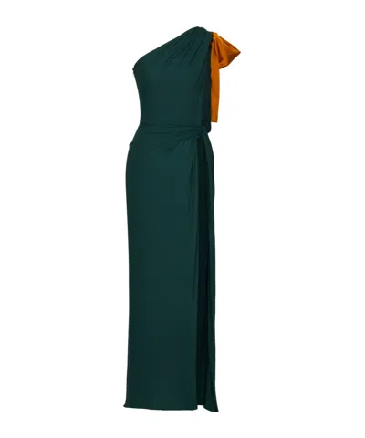 Saint Laurent One Shoulder Dress In Green