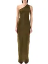 Saint Laurent Maxi One-shoulder Dress Fitted Silhouette In Green