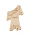 Saint Laurent One-shoulder Dress With Ruffles In Neutral