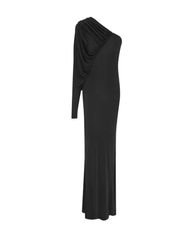 Saint Laurent One-shoulder Evening Dress In Black