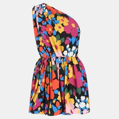 Pre-owned Saint Laurent One-shoulder Floral Print Mini Dress In Multi