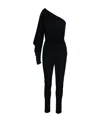 Saint Laurent Black One-shoulder Jumpsuit With Side Gathering In Jersey Woman In Black