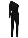 Saint Laurent Black One-shoulder Jumpsuit With Side Gathering In Jersey Woman In Black